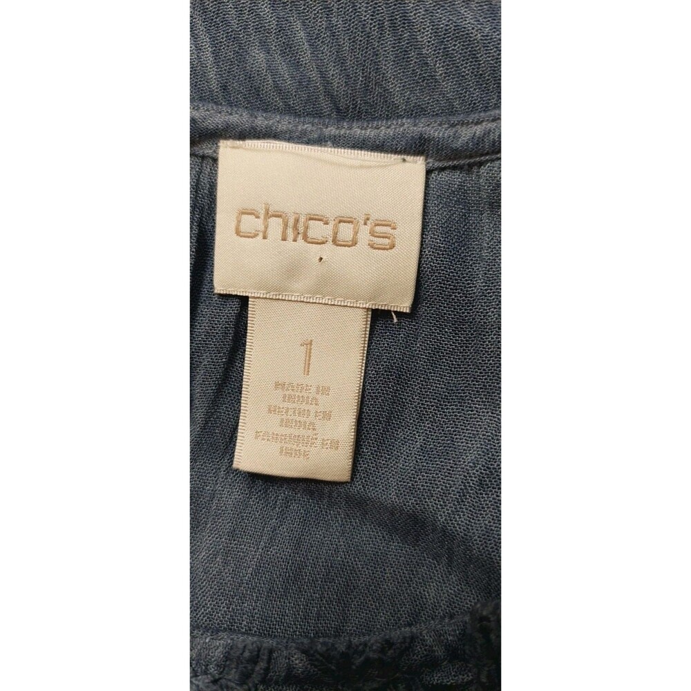 Chico's Women's Size 1 Blouse Top Blue Crochet Short Sleeve - Picture 6 of 9